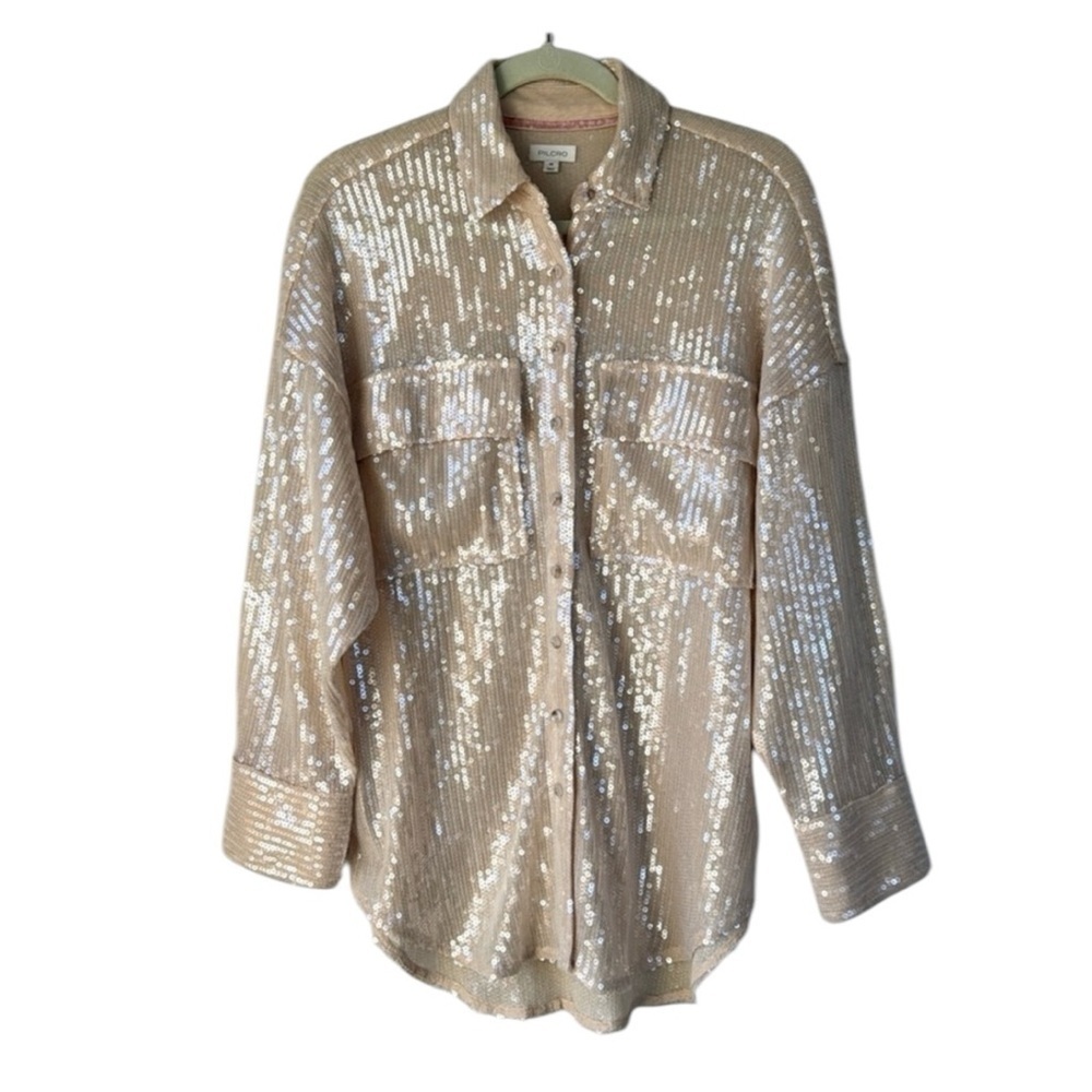 Anthropologie x Pilcro Sequin Buttondown Blouse Oversized Size XS